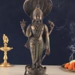 Vintage Brass Lord Vishnu with Sheshanaag | 17.5" x 7" x 5" (44.45 x 18 x 12.5 cm) | 7 kg Sacred Art | Standing Divine Murti